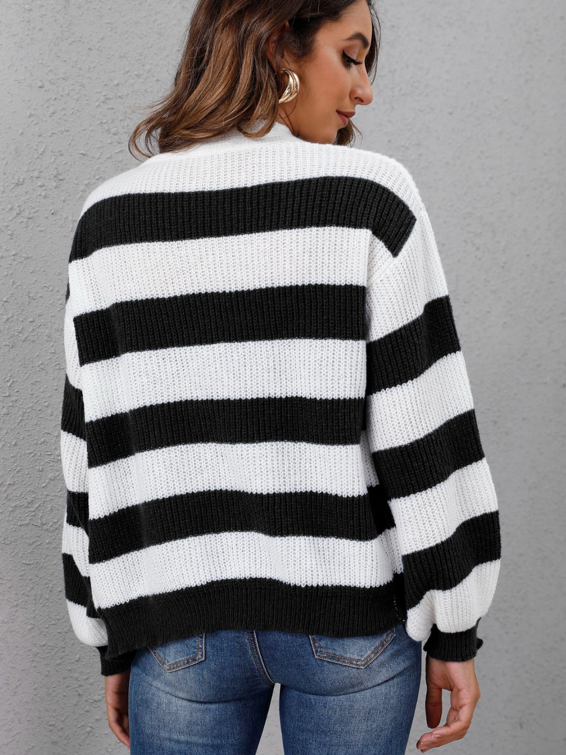 Striped Button Up Long Sleeve Sweater