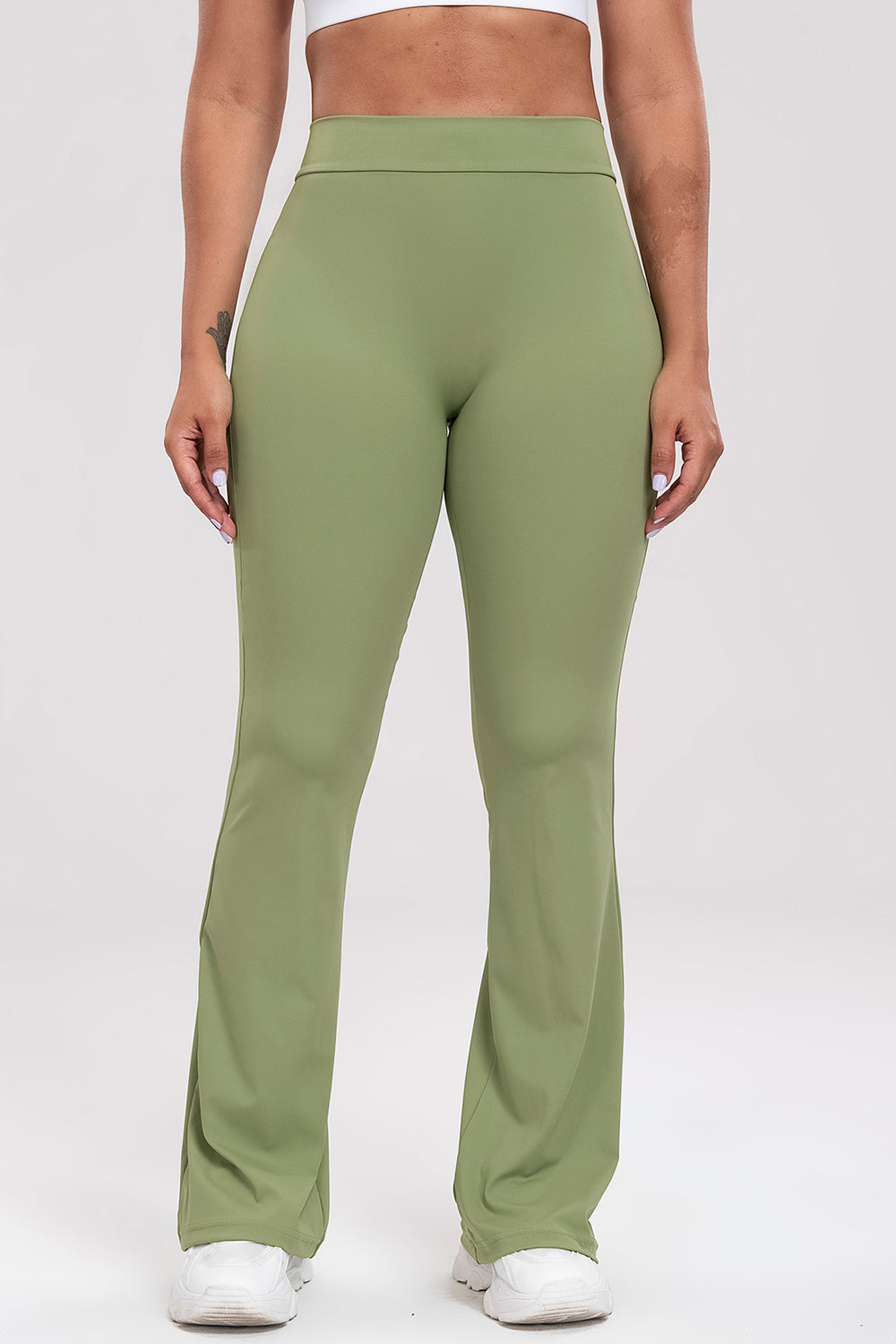 Ruched High Waist Bootcut Active Pants Light Green