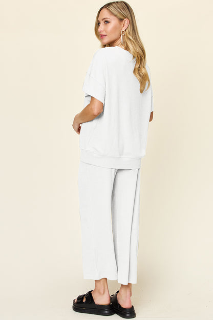 Textured Knit Top and Wide Leg Pant Set