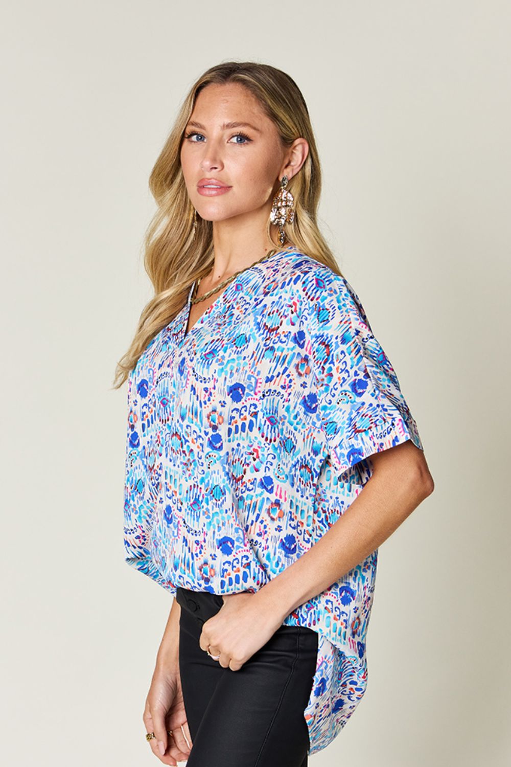 Printed V-Neck Short Sleeve Top