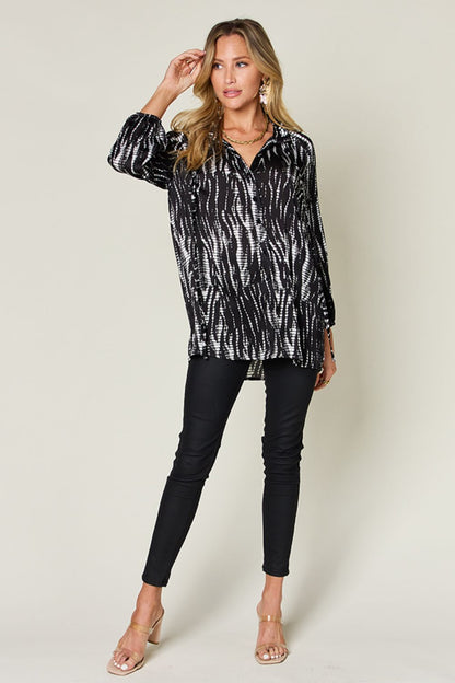 Opaque Printed Button-Up Long Sleeve Shirt