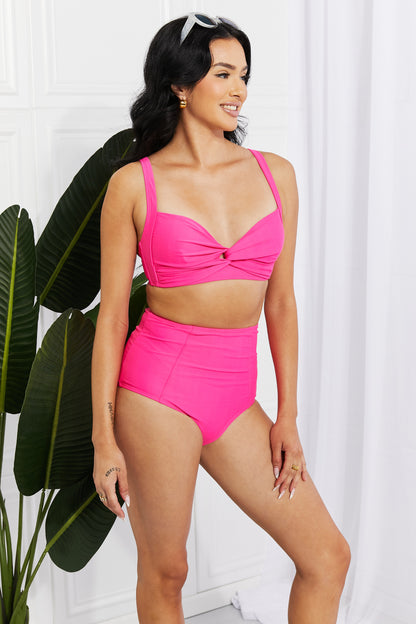 Pink High-Waisted Twist Bikini