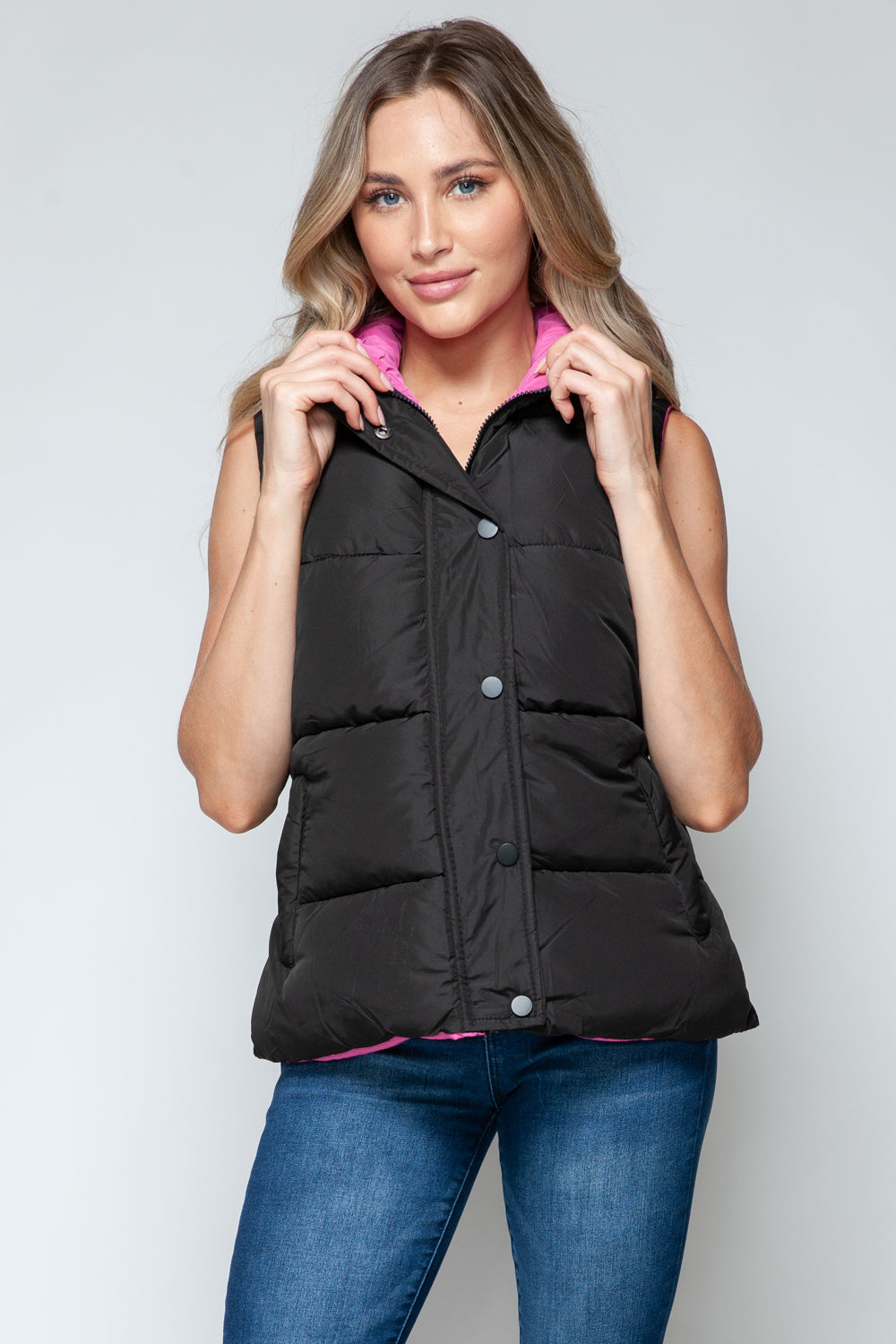 Snobbish Snap and Zip Closure Hooded Vest