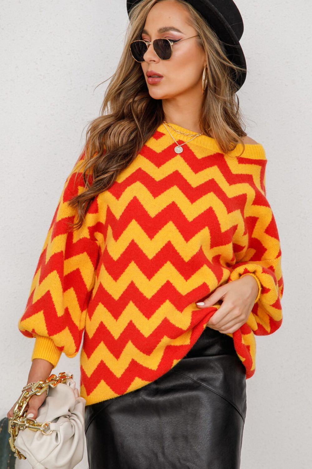 Angel Wings Chevron Lantern Sleeve Tunic Sweater