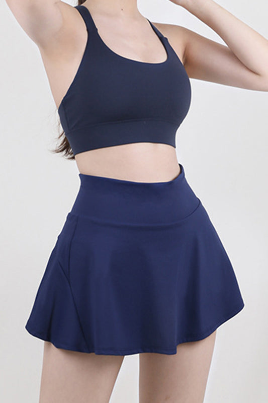 High Waist Pleated Active Skirt Dark Blue