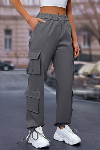 Elastic Waist Cargo Pants Dark Gray