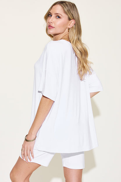 Relaxed Fit Rayon V-Neck Tee & Shorts Set