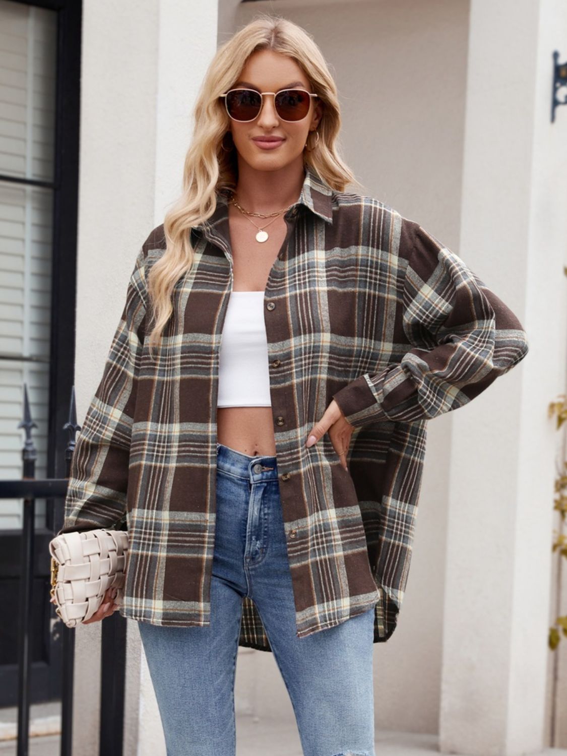 Super Soft Plaid Button-Down Chocolate