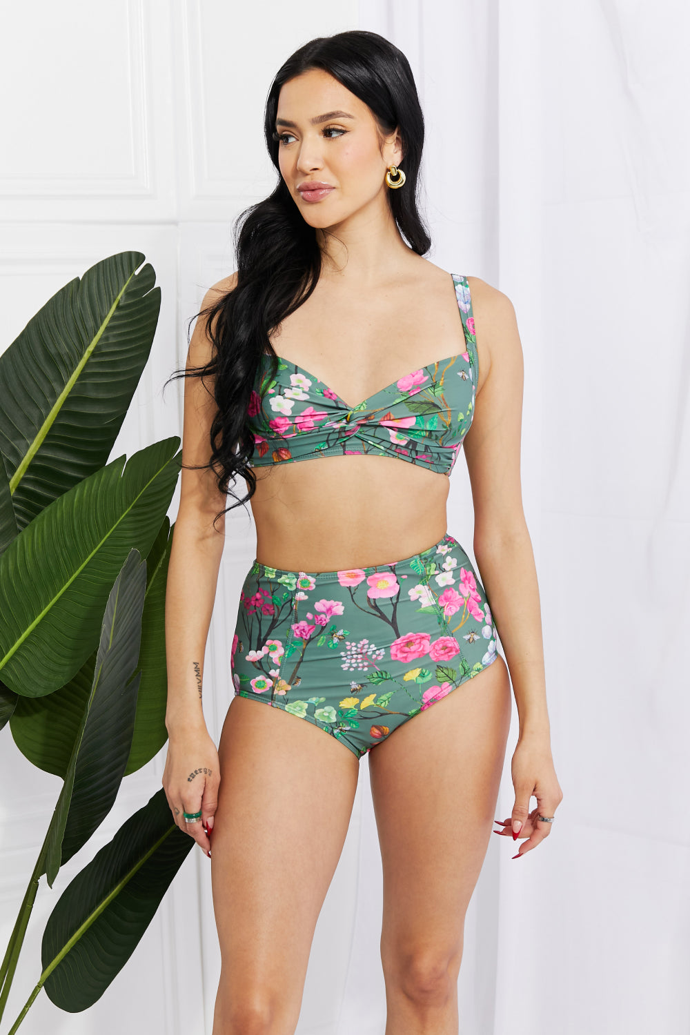 Sage Twist-Front High-Waisted Bikini Sage