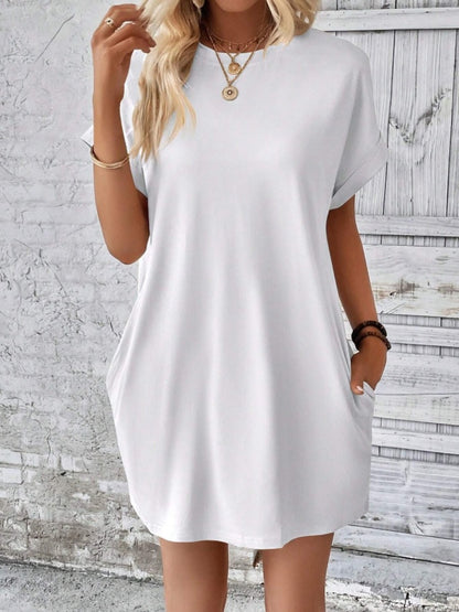 Casual Pocketed Round Neck Tee Dress