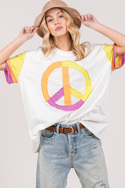 SAGE + FIG Color Block Peace Applique T-Shirt Multi