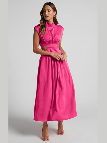 Elegant Cutout Mock Neck Sleeveless Dress Hot Pink