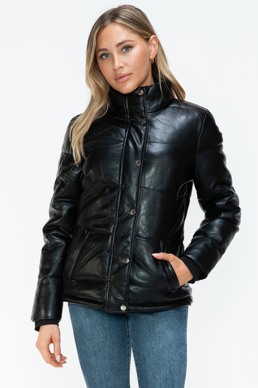 YMI Pocketed Zip Up Turtleneck Puffer Jacket Black