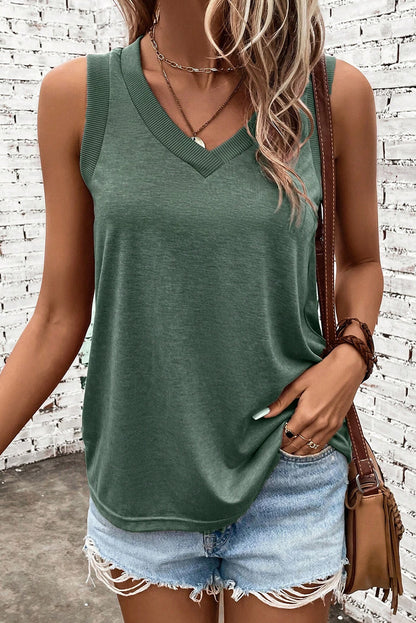 V-Neck Wide Strap Tank Sage