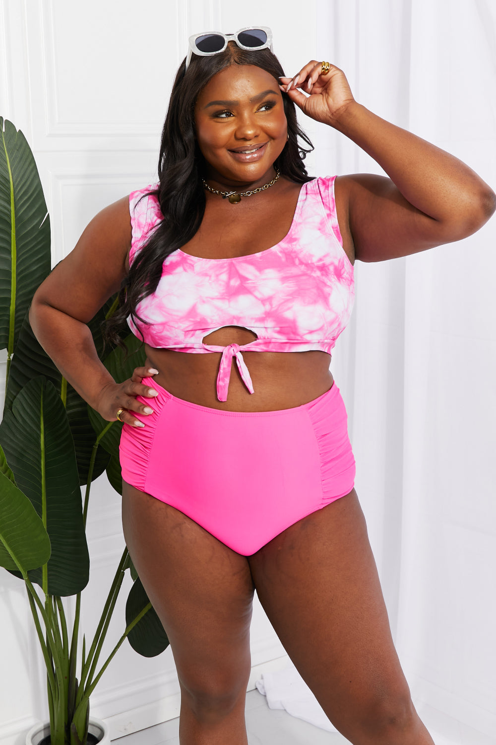 Pink Ruffle High-Waisted Crop Bikini Set