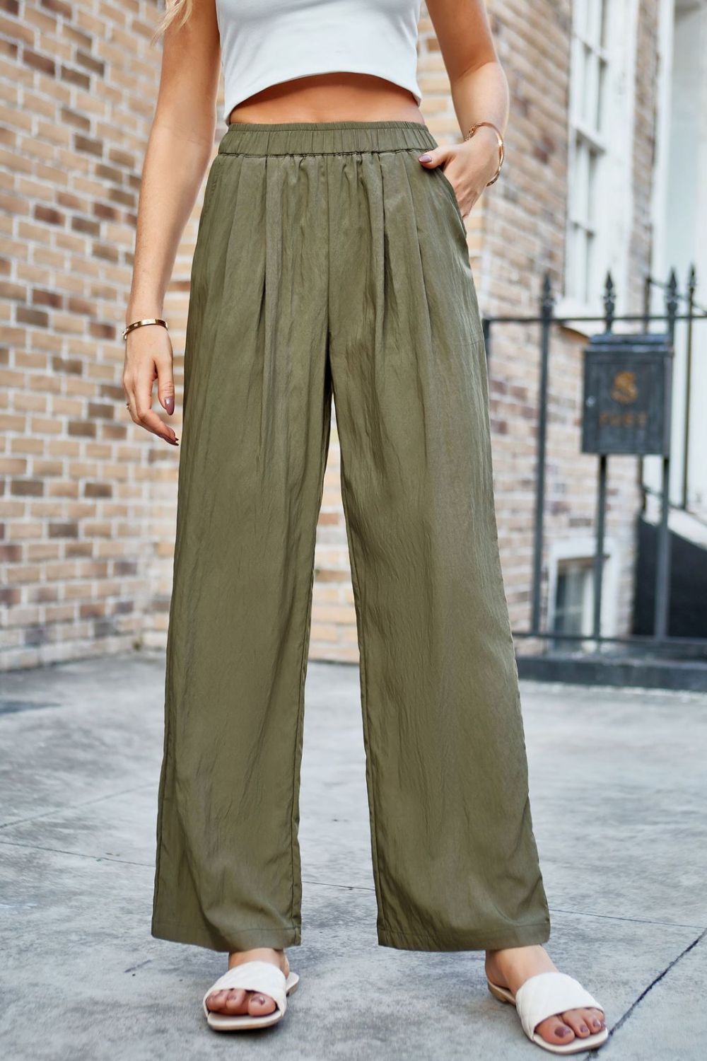 Elastic Waist Wide Leg Pants