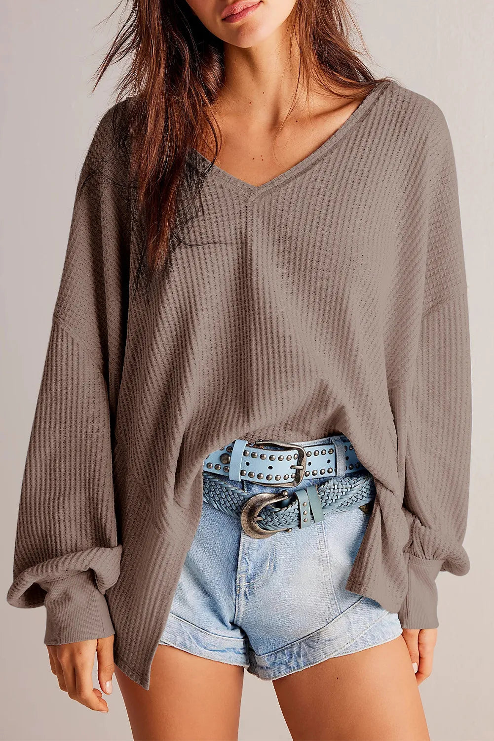 Trendy Waffle Knit Back-to-School Top Mocha