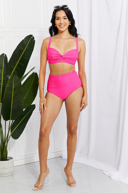 Pink High-Waisted Twist Bikini