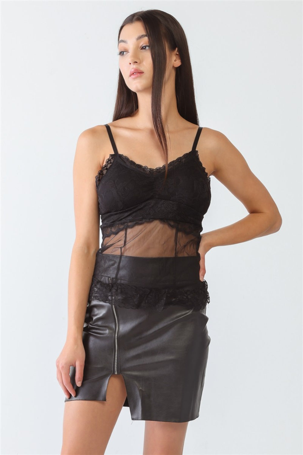 FASHION4YOU Sheer Mesh Lace Push-Up Bustier Black