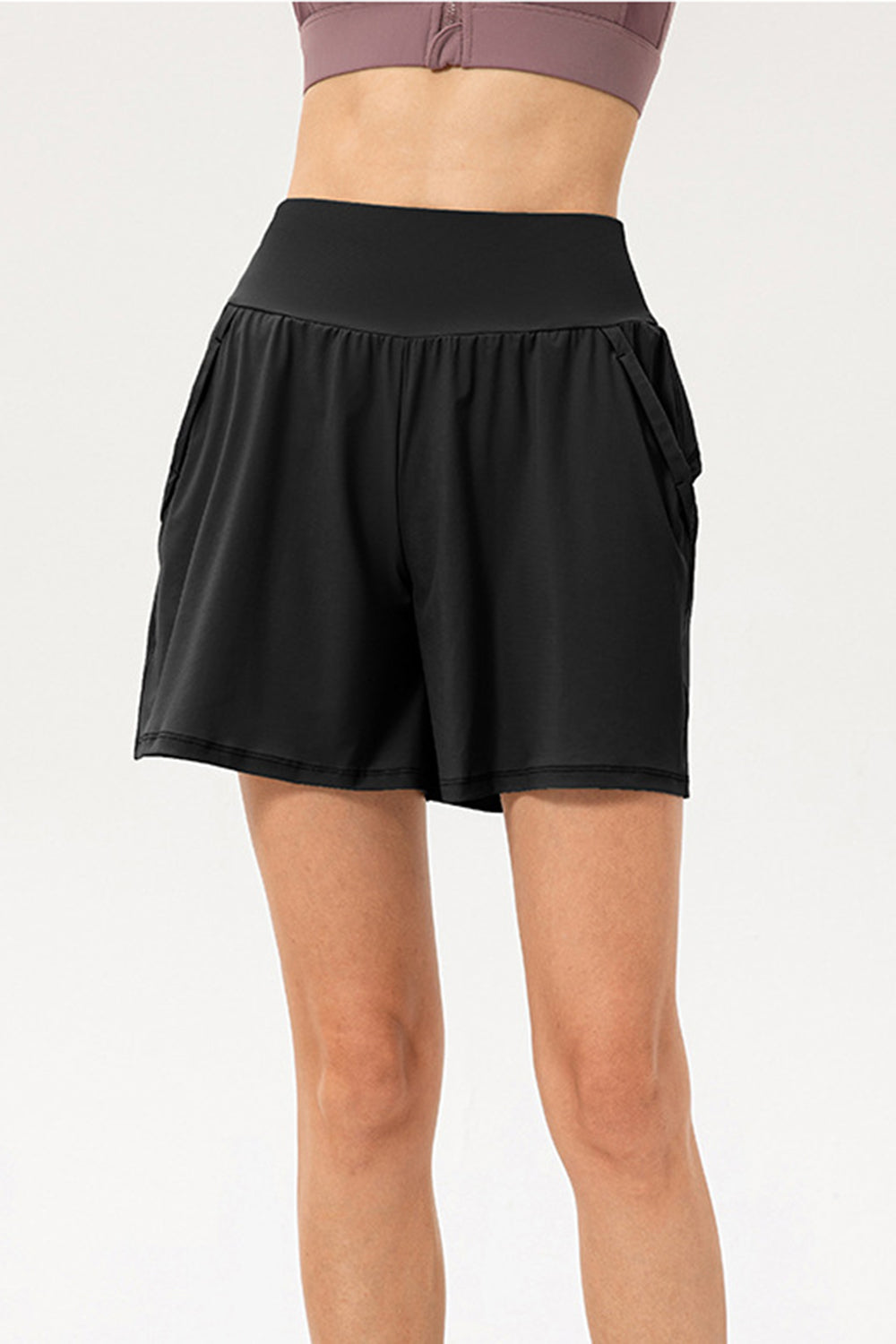 Pocketed Elastic Waist Active Shorts Black