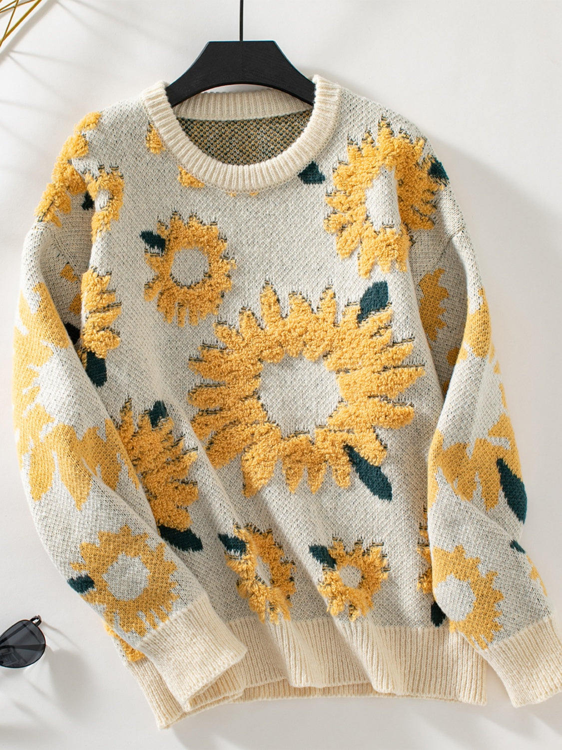 Sunflower Round Neck Long Sleeve Sweater Gold