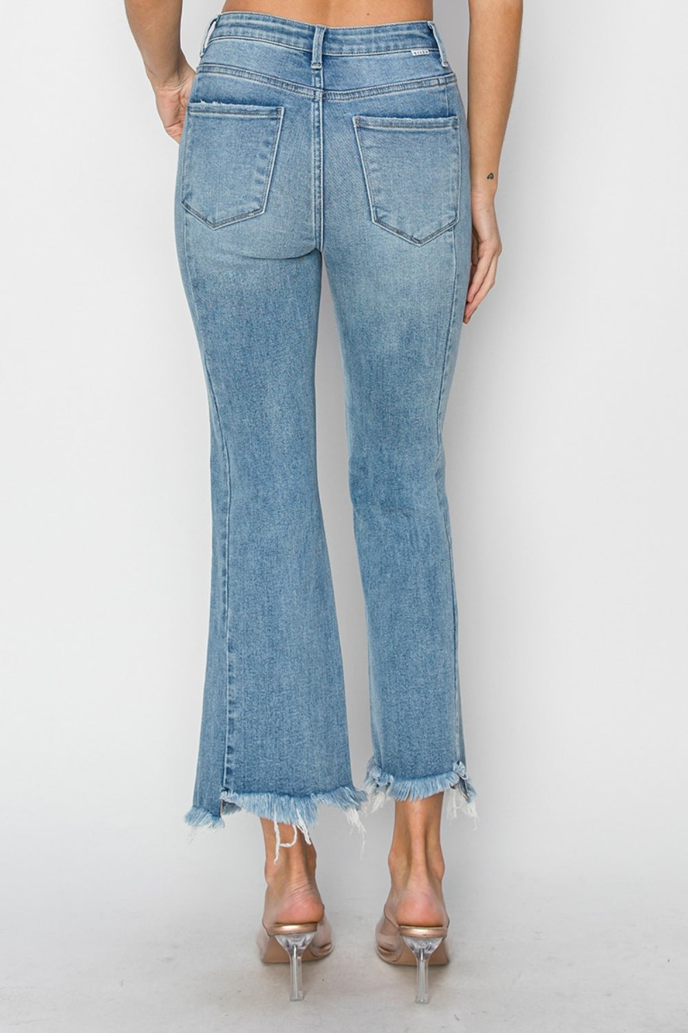 RISEN Full Size High Rise Frayed Hem Flare Jeans