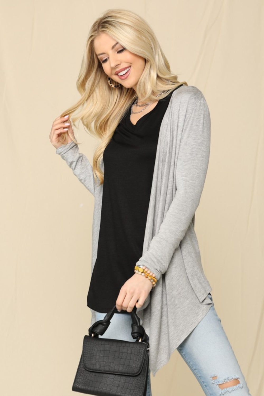 Celeste Full Size Open Front Knit Cardigan