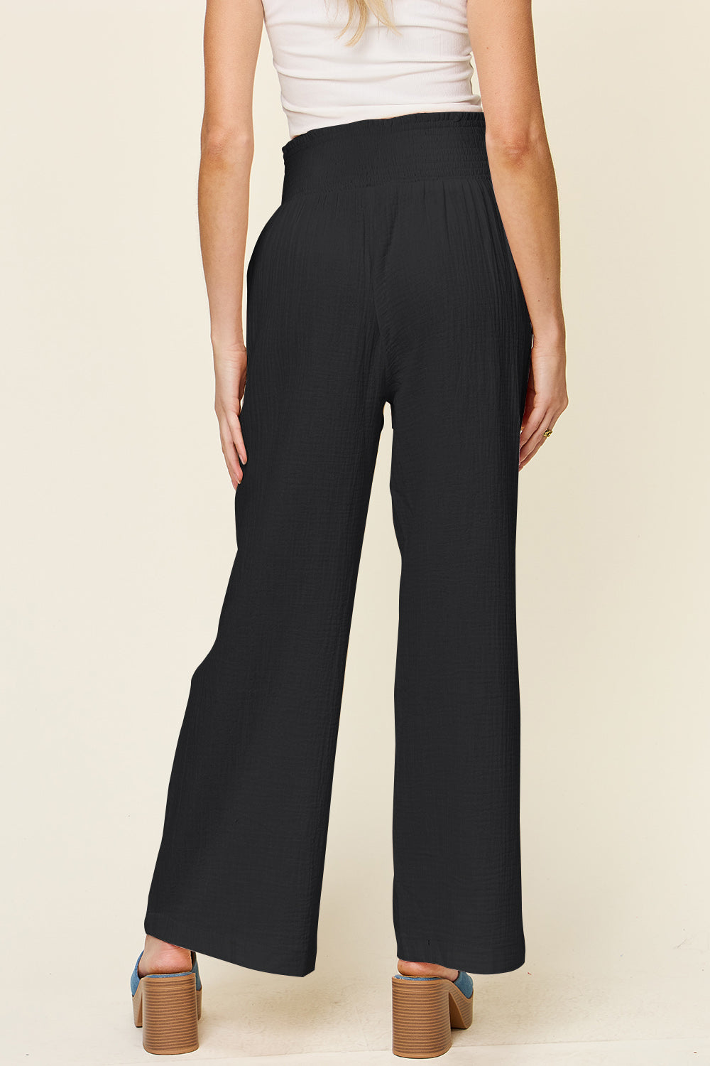 Textured Smocked Waist Wide Leg Pants