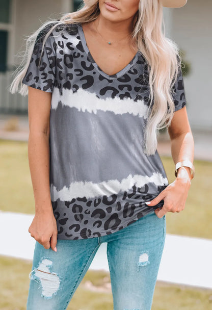 Plus Size Leopard Print T-Shirt Cloudy Blue