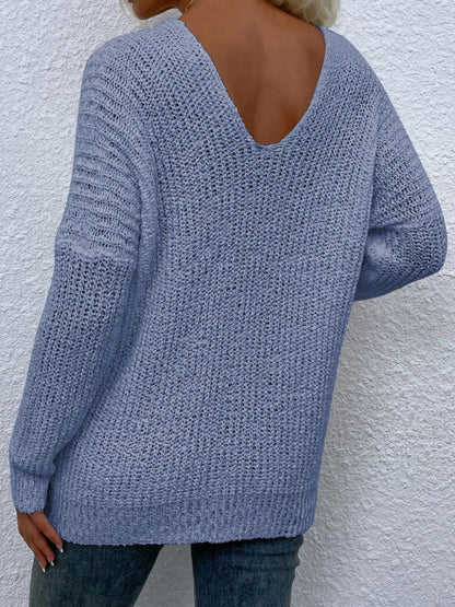 Angel Wings Rib-Knit V-Neck Tunic Sweater