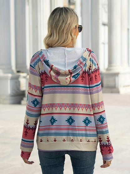 Geometric Hooded Sweatshirt Jacket