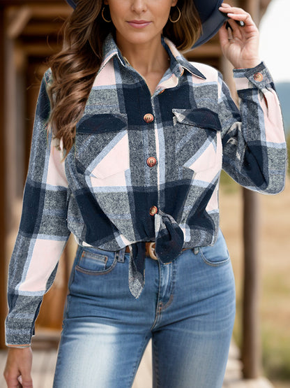 Plaid Shacket with Pockets and Collar