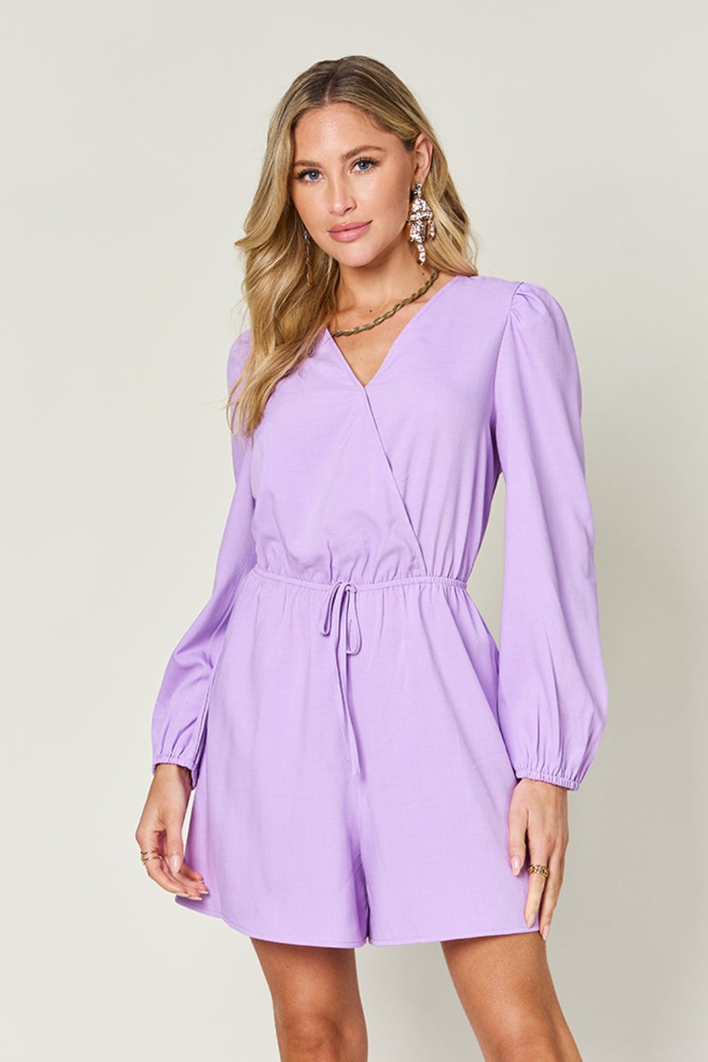 Relaxed Fit Drawstring Romper with Long Sleeves