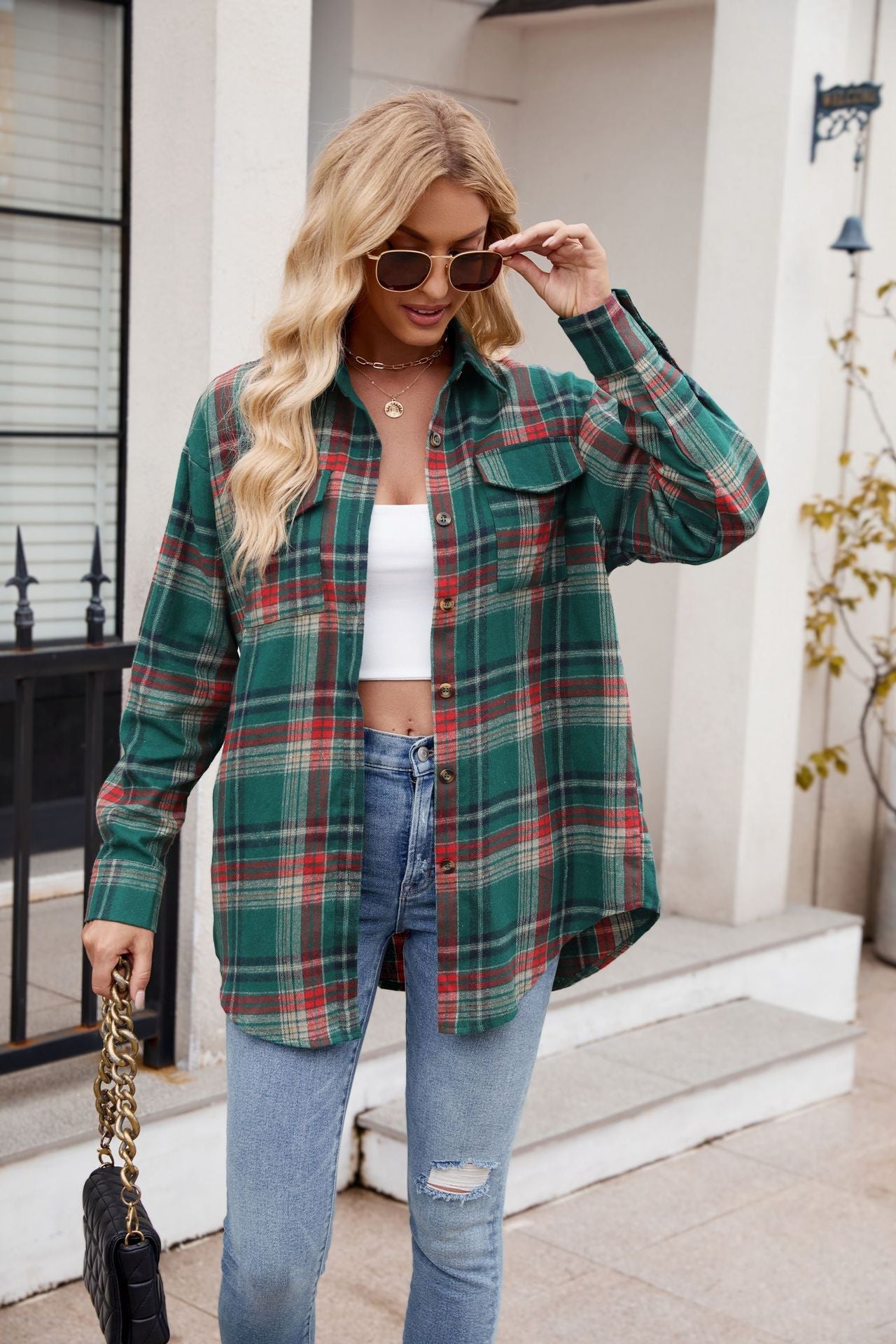 Classic Plaid Button-Down Shirt Dark Green