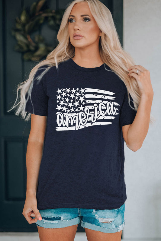 Patriotic USA Flag Tee for Women Navy