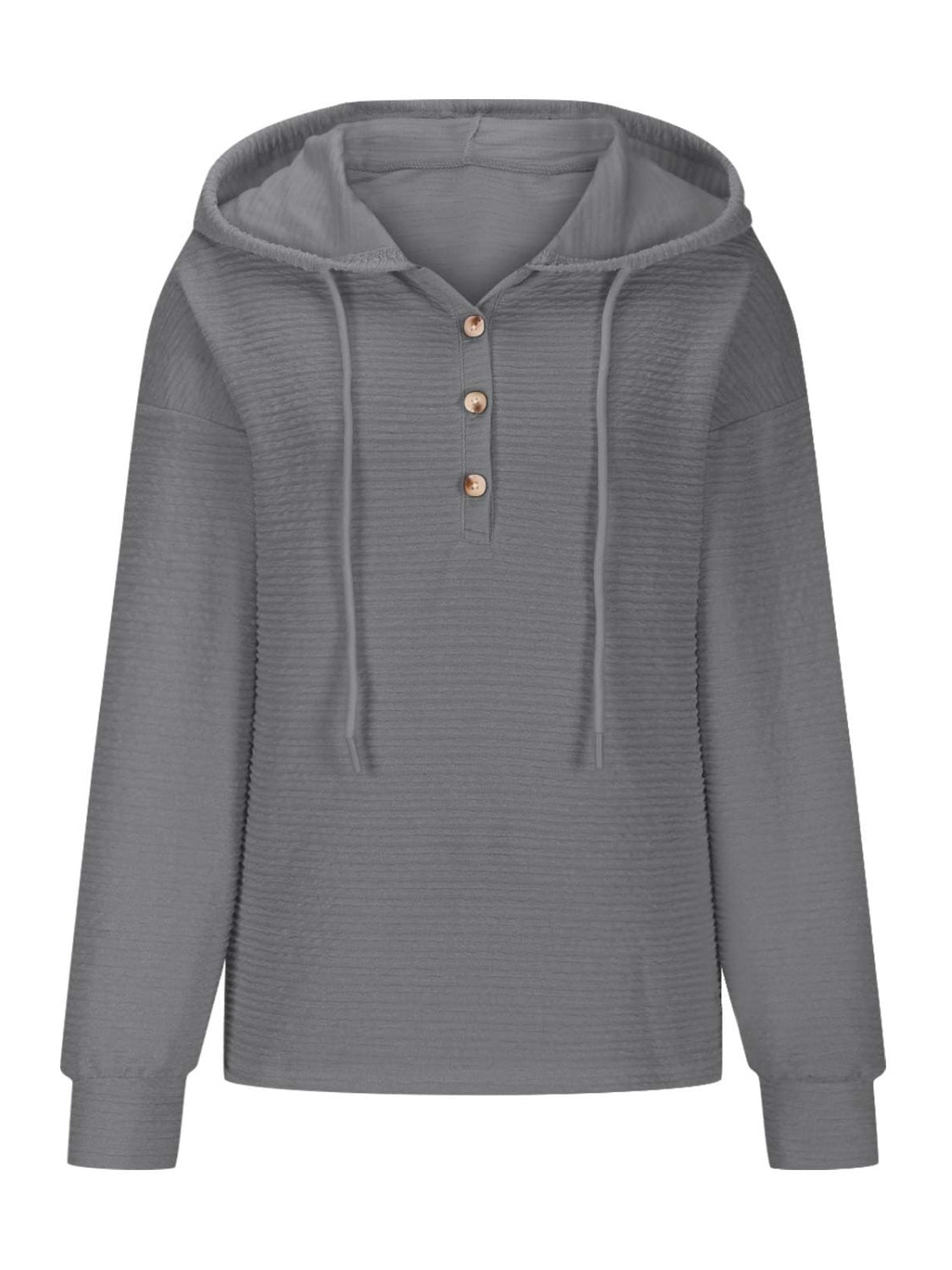 Drawstring Quarter Button Long Sleeve Hoodie