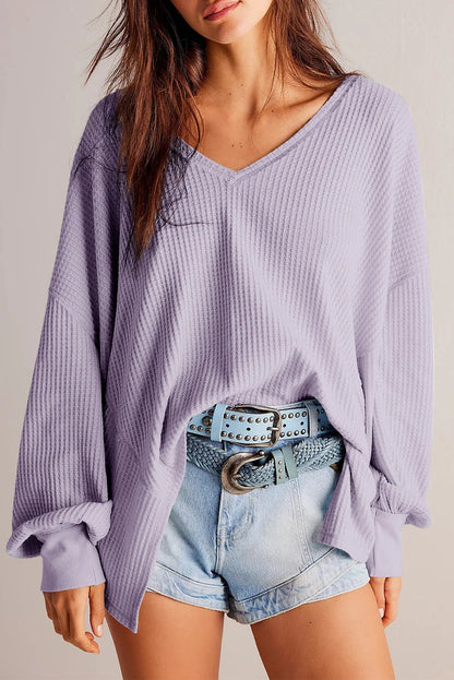 Trendy Waffle Knit Back-to-School Top Lavender