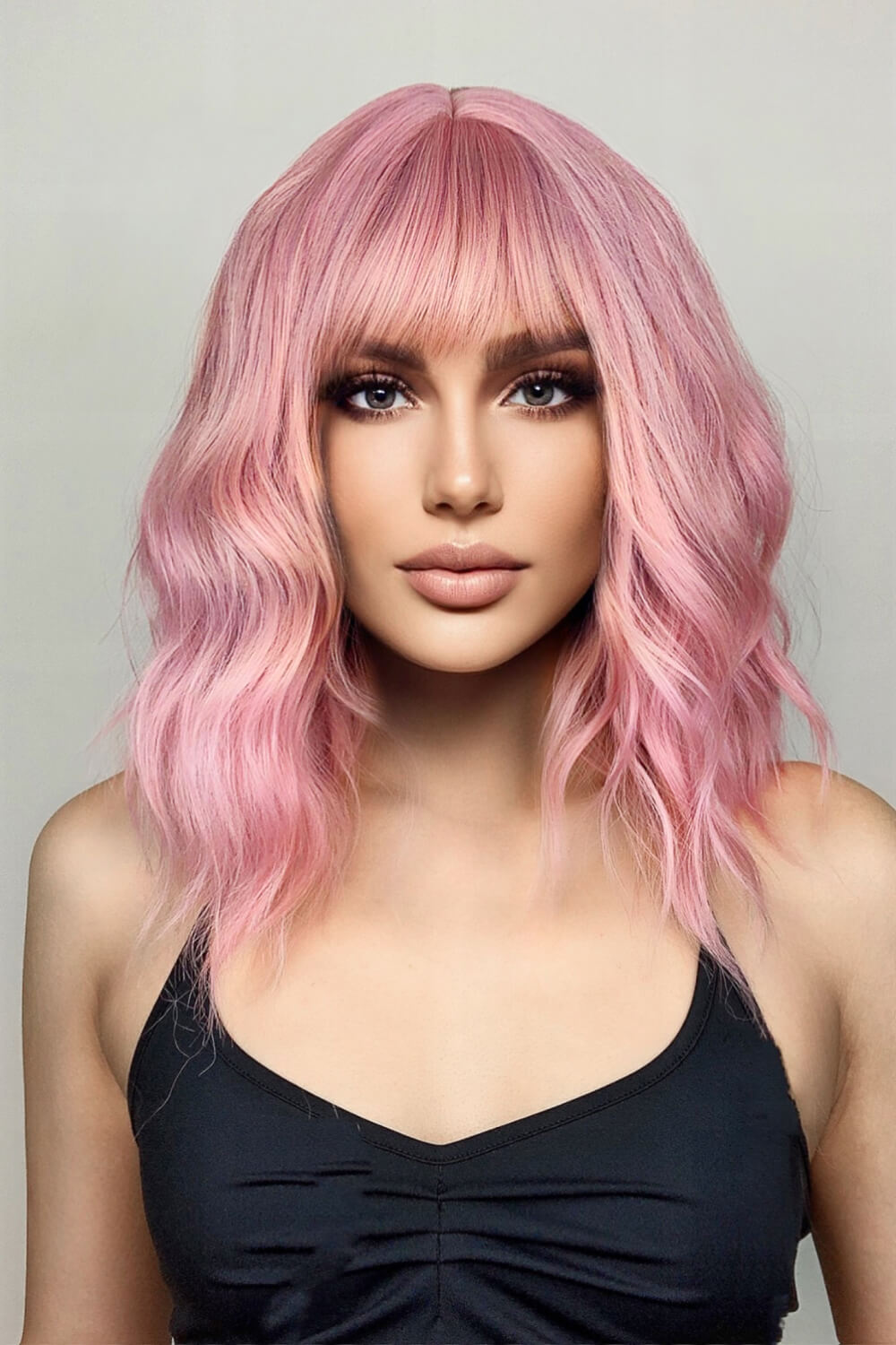 12" Wavy Bob Wig Pink One Size