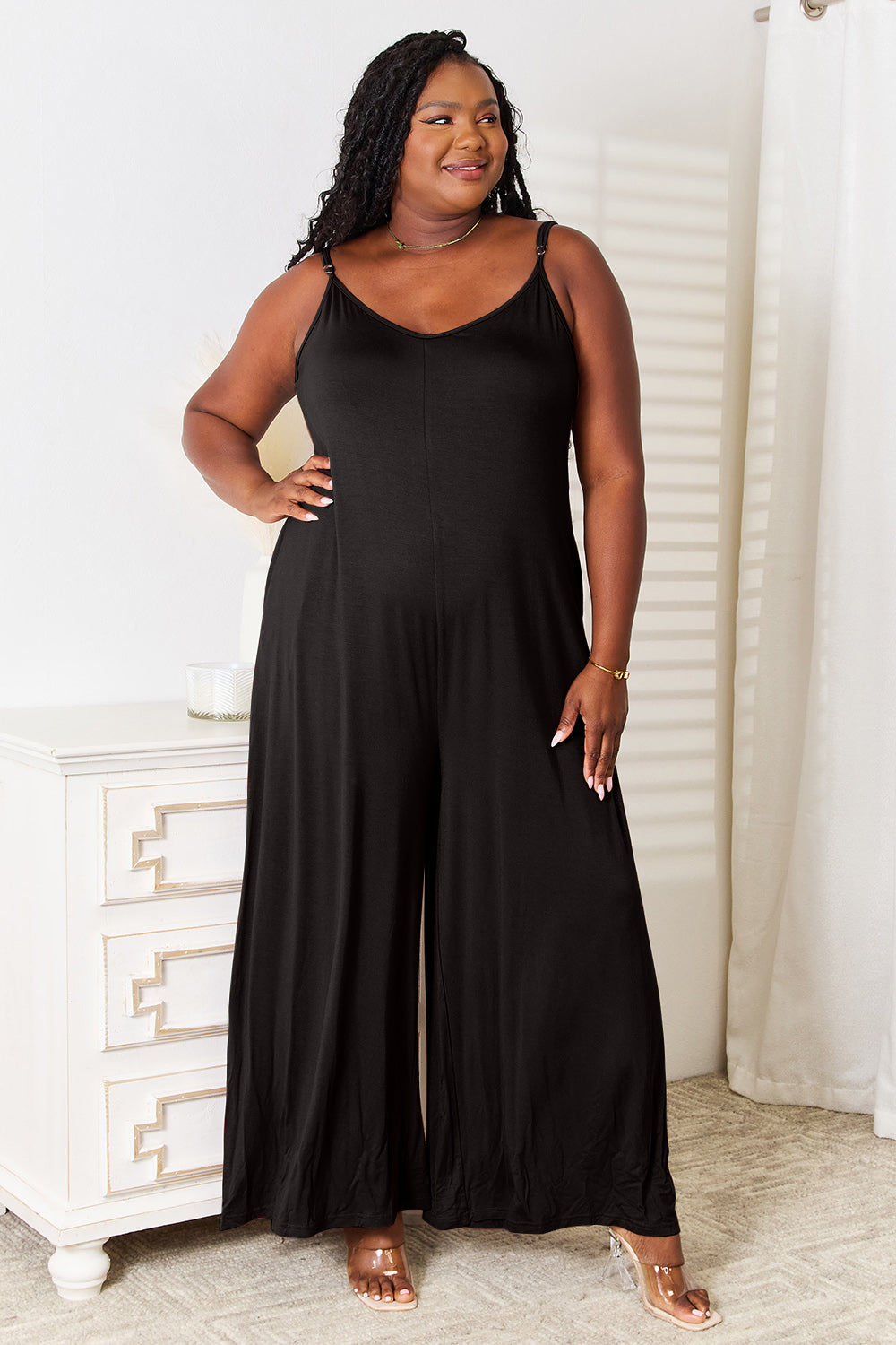 Soft Rayon Wide Leg Jumpsuit Black