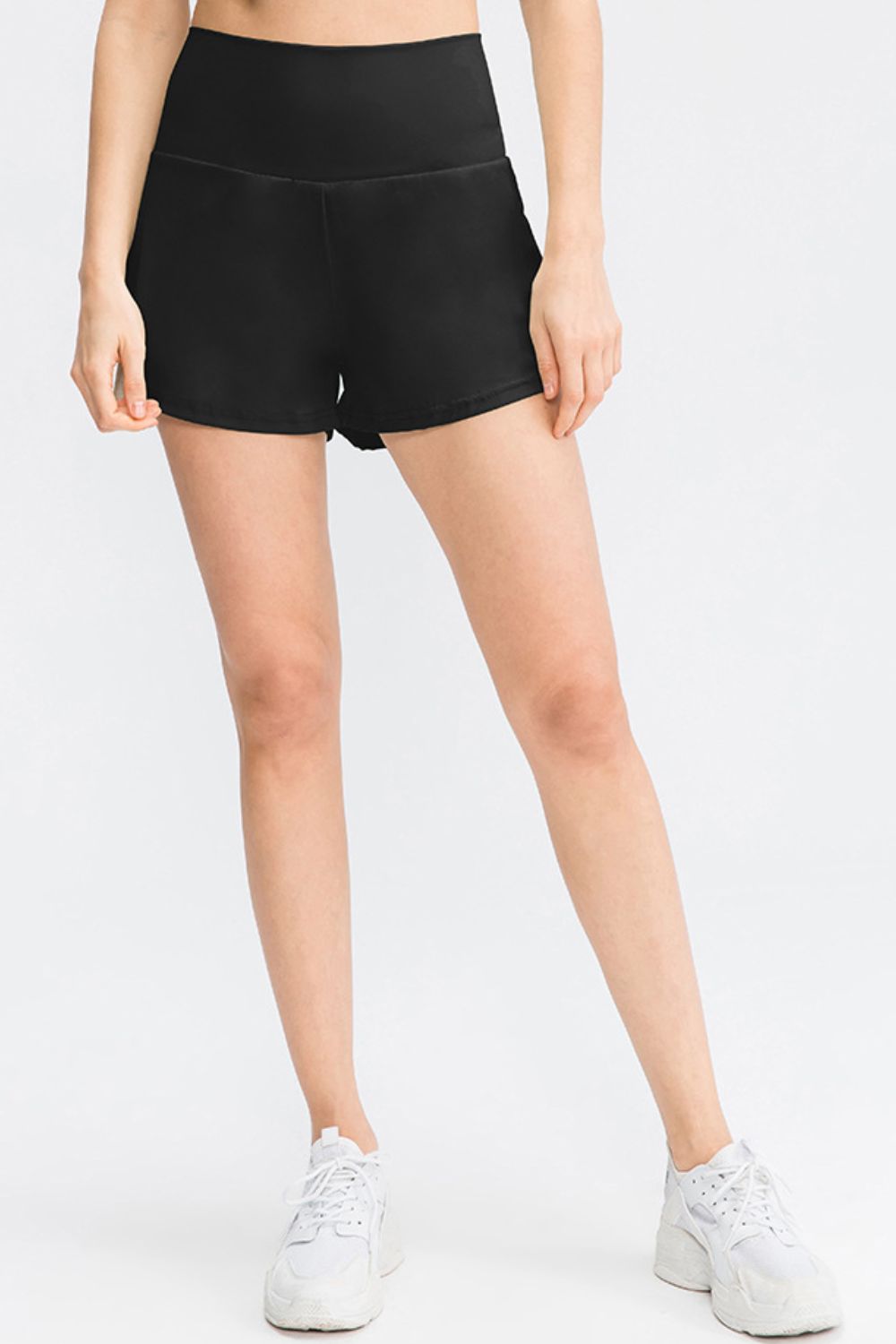 Wide Waistband Sports Shorts with Pockets Black