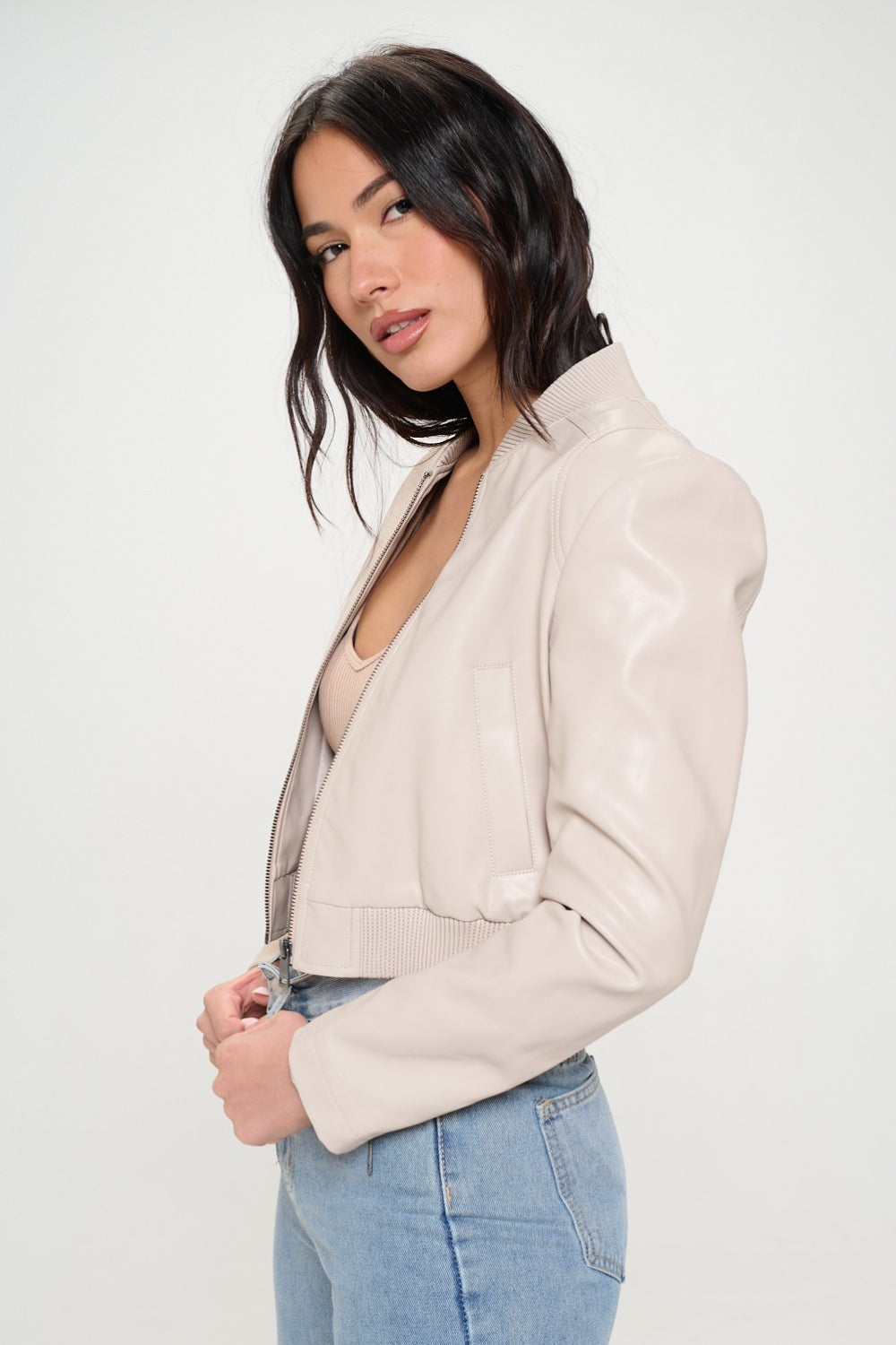 Women's Vegan Cropped Bomber Jacket