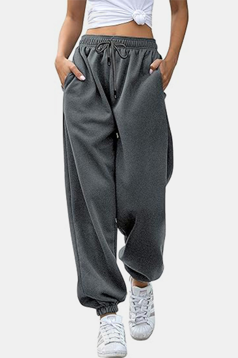 Elastic Waist Joggers with Pockets Dark Gray