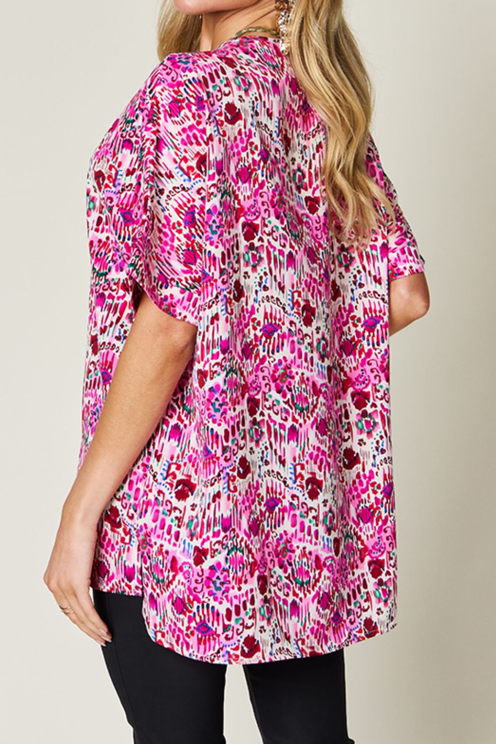 Printed V-Neck Short Sleeve Top