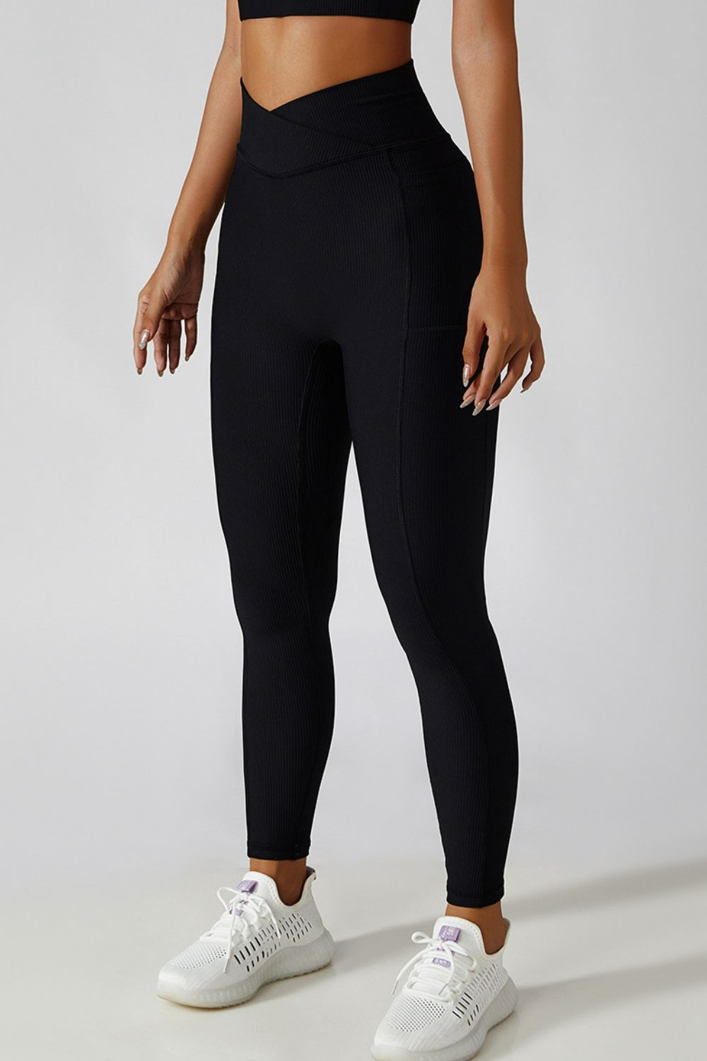 High-Waist Pocket Leggings with Crossover Detail