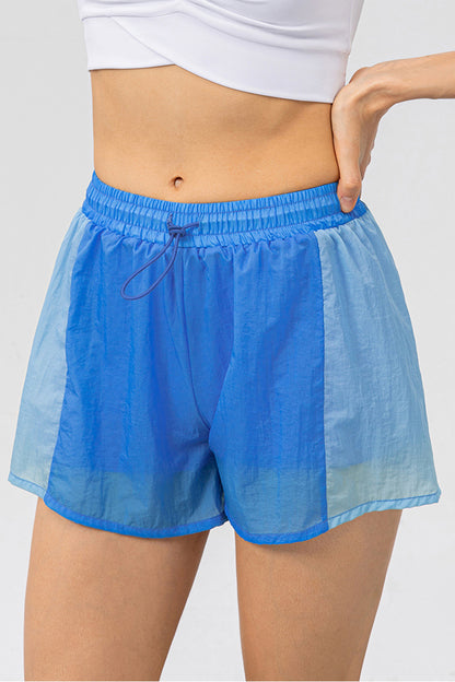 Color Block Drawstring Active Shorts Sky Blue