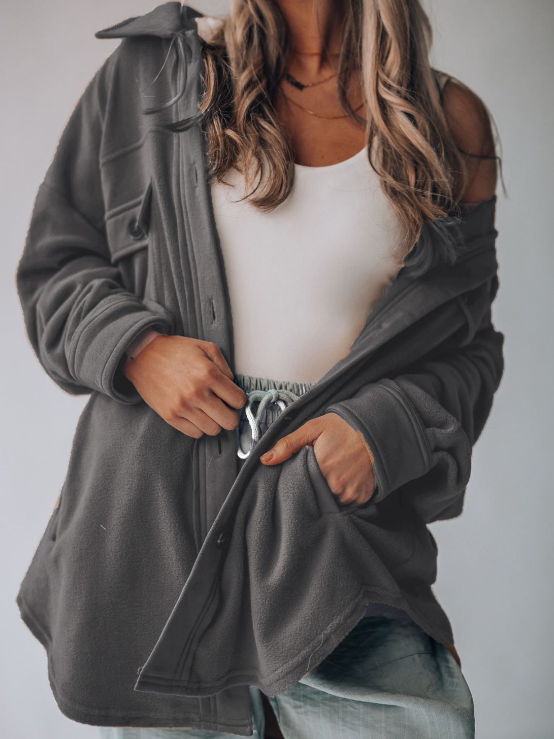 Button Up Long Sleeve Jacket Dark Gray