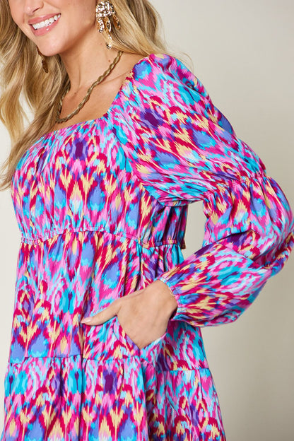 Printed Long Sleeve Smocked Dress