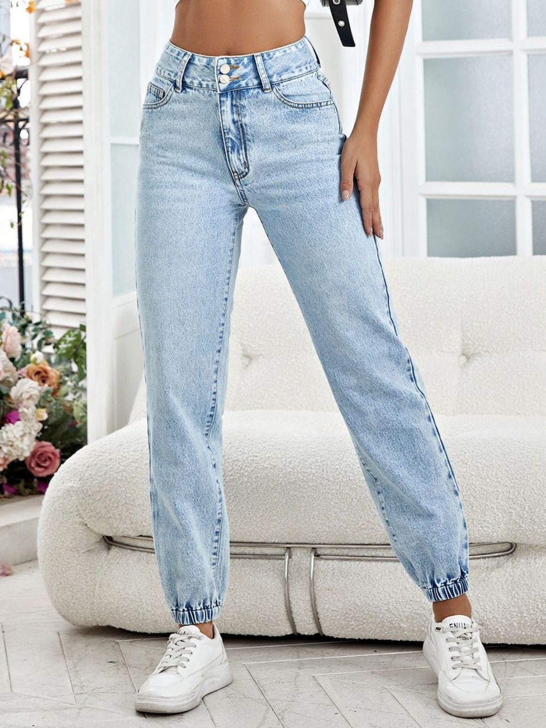 High Waist Jeans with Pockets Light