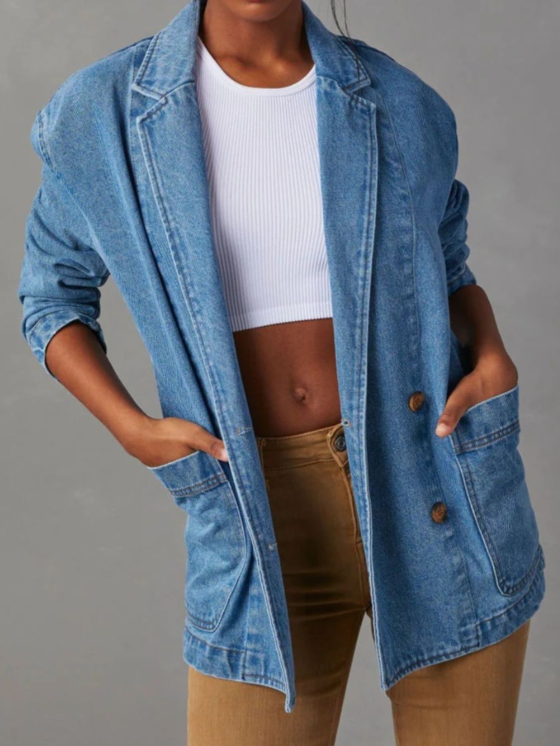 Classic Denim Jacket with Lapel Collar