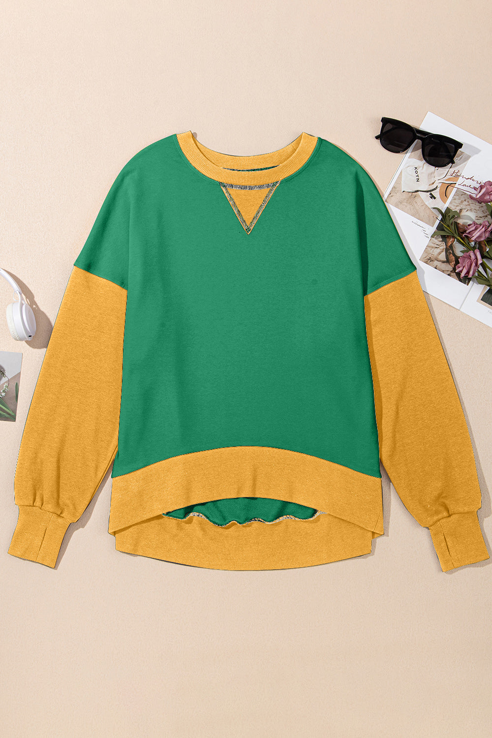 Women's Contrast Crewneck Sweatshirt Green